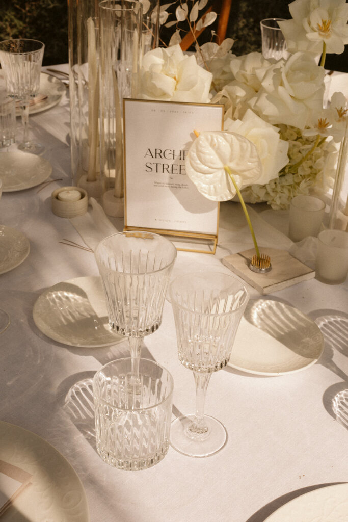Multi-day destination wedding reception décor and tablescape in Ibiza by Serafina Weddings & Events