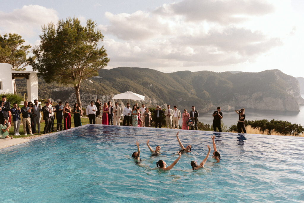 Multi-day destination wedding reception décor and tablescape in Ibiza by Serafina Weddings & Events